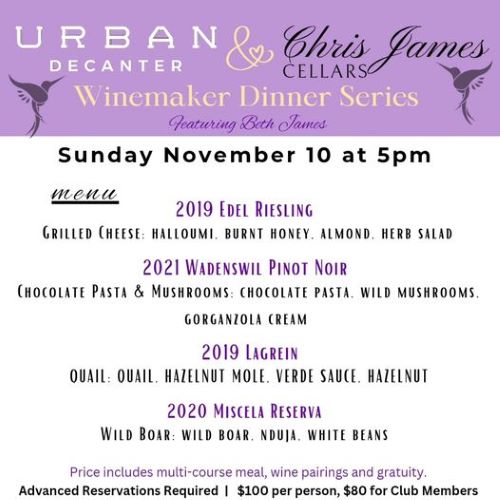 Winemaker Dinner Series - Chris James Cellars